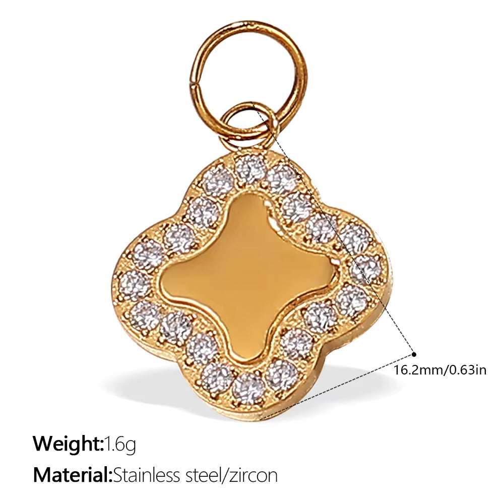 A Variety of Geometric Stainless Steel Pendants with Red Chili Leaves and Four-Leaf Clovers That Do Not Fade and Are Gold-Plated