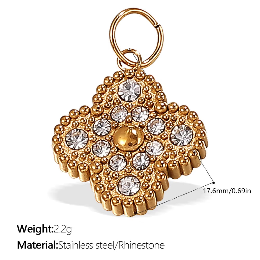 A Variety of Geometric Stainless Steel Pendants with Red Chili Leaves and Four-Leaf Clovers That Do Not Fade and Are Gold-Plated