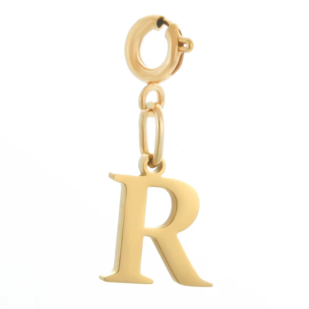 High Quality Stainless Steel Charms Spring Buckle Initial Letter Pendant DIY Name Necklace Keychain Women Fashion Jewelry Trend