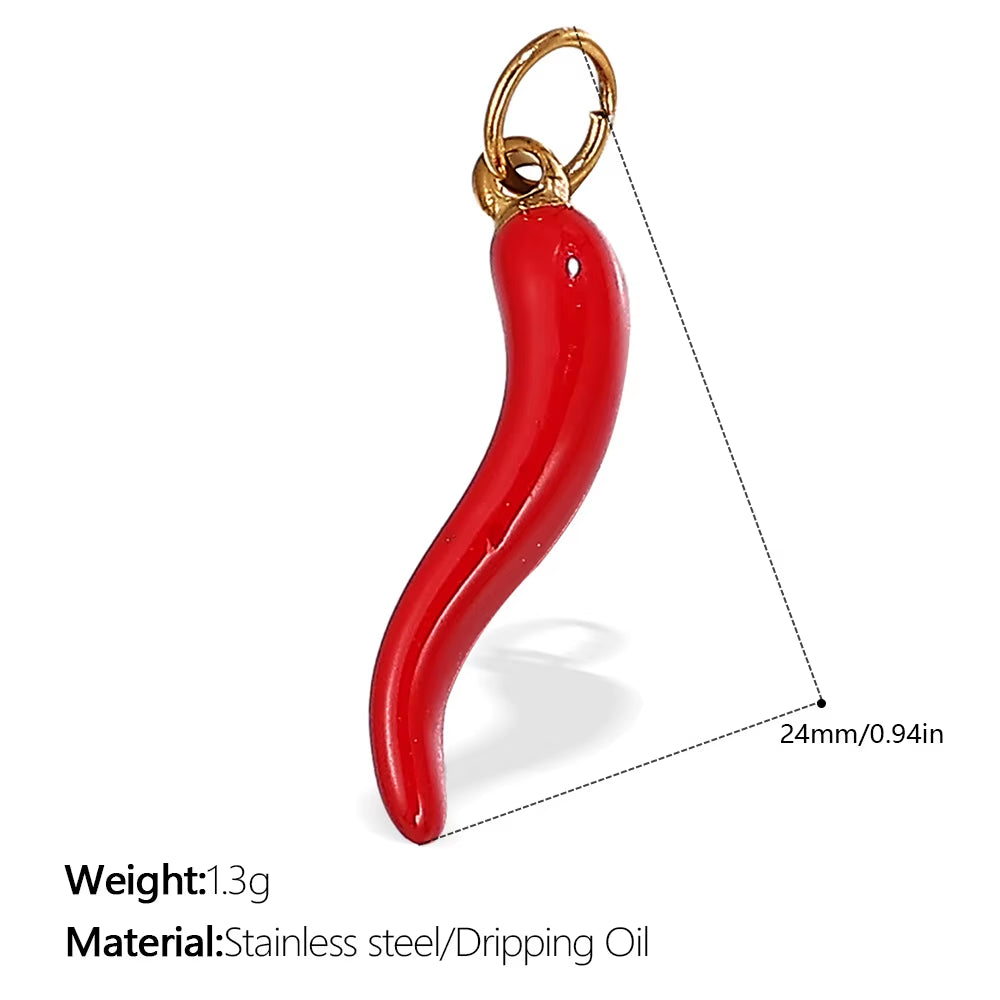 A Variety of Geometric Stainless Steel Pendants with Red Chili Leaves and Four-Leaf Clovers That Do Not Fade and Are Gold-Plated