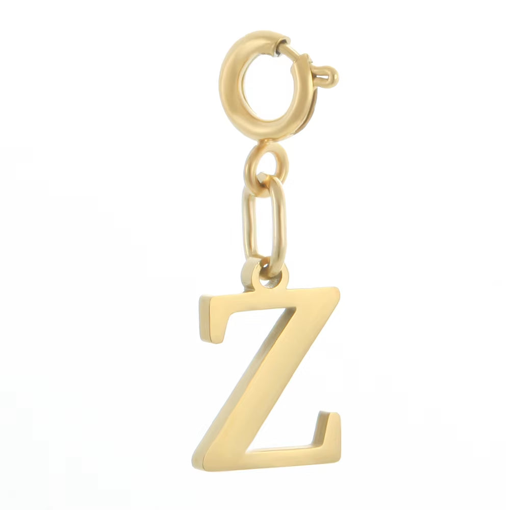 High Quality Stainless Steel Charms Spring Buckle Initial Letter Pendant DIY Name Necklace Keychain Women Fashion Jewelry Trend