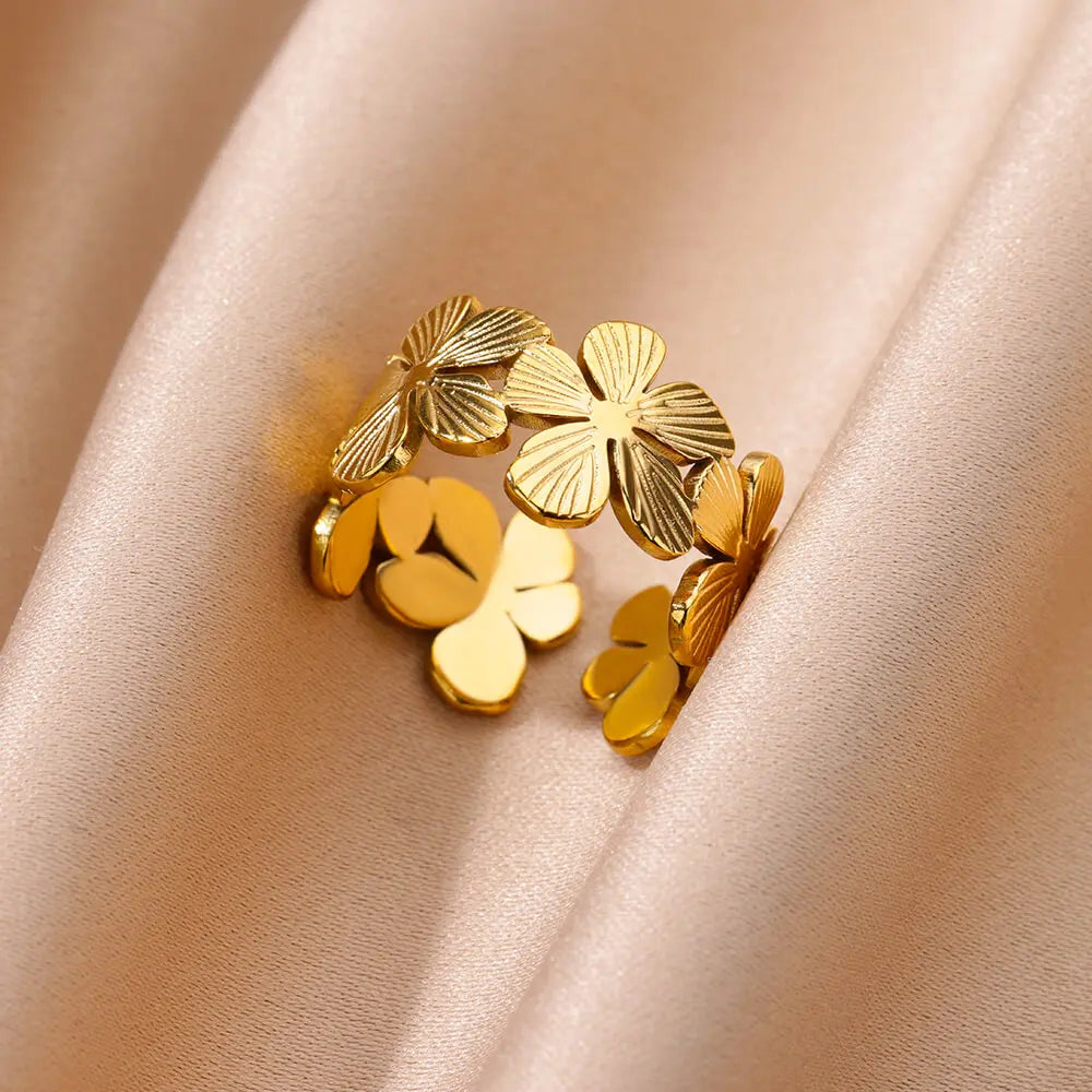 Stainless Steel Zircon Geometric Rings for Women Luxury Evil Eye Gold Color Adjustable Trendy Wedding Aesthetic Jewerly Gift