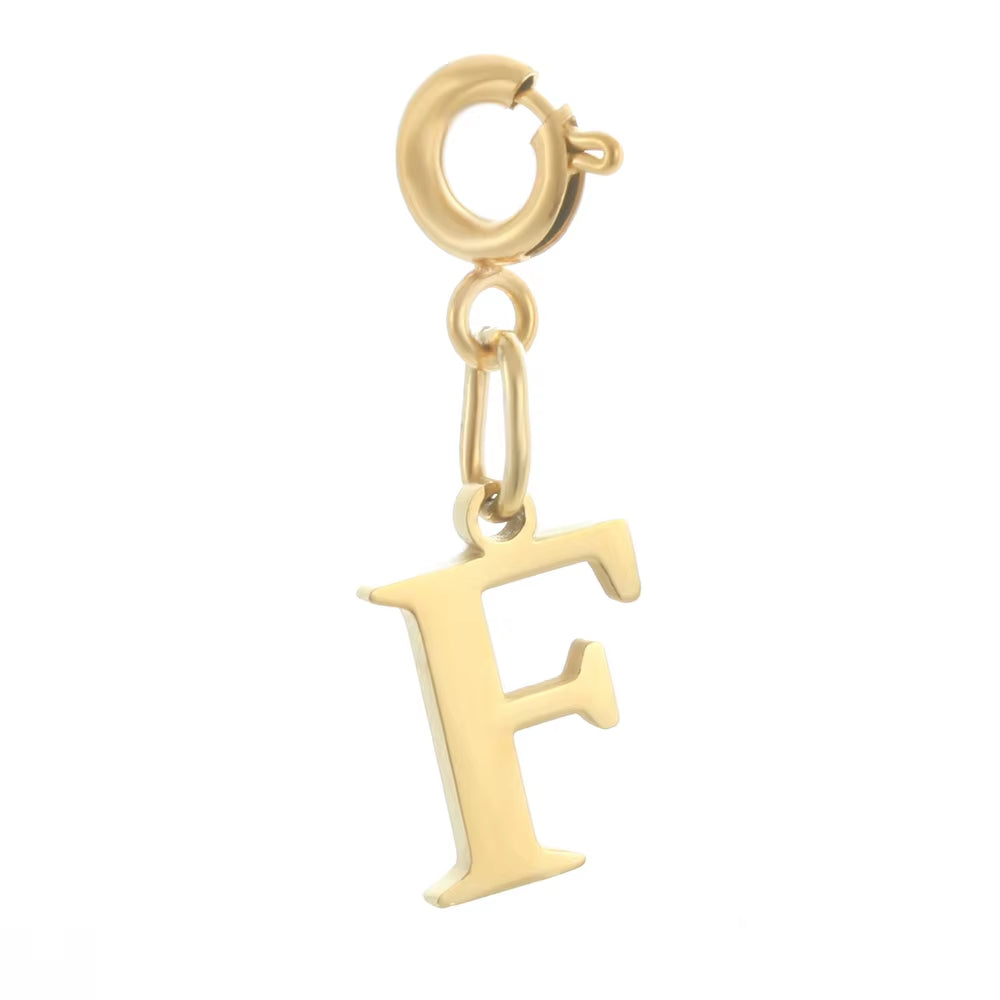 High Quality Stainless Steel Charms Spring Buckle Initial Letter Pendant DIY Name Necklace Keychain Women Fashion Jewelry Trend