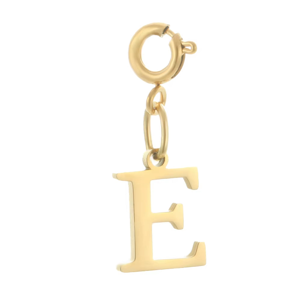 High Quality Stainless Steel Charms Spring Buckle Initial Letter Pendant DIY Name Necklace Keychain Women Fashion Jewelry Trend