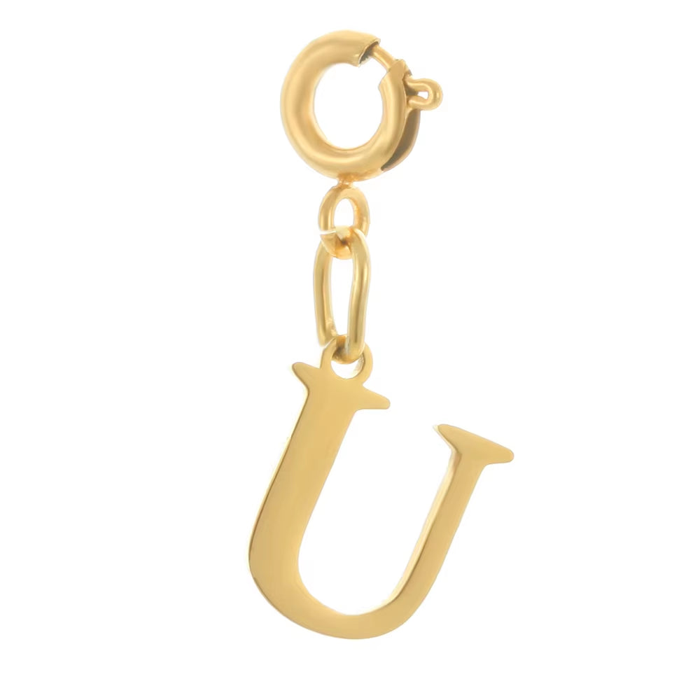 High Quality Stainless Steel Charms Spring Buckle Initial Letter Pendant DIY Name Necklace Keychain Women Fashion Jewelry Trend