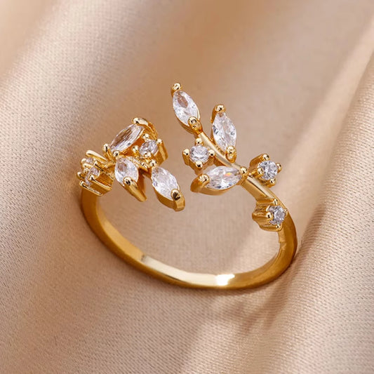 Stainless Steel Zircon Geometric Rings for Women Luxury Evil Eye Gold Color Adjustable Trendy Wedding Aesthetic Jewerly Gift