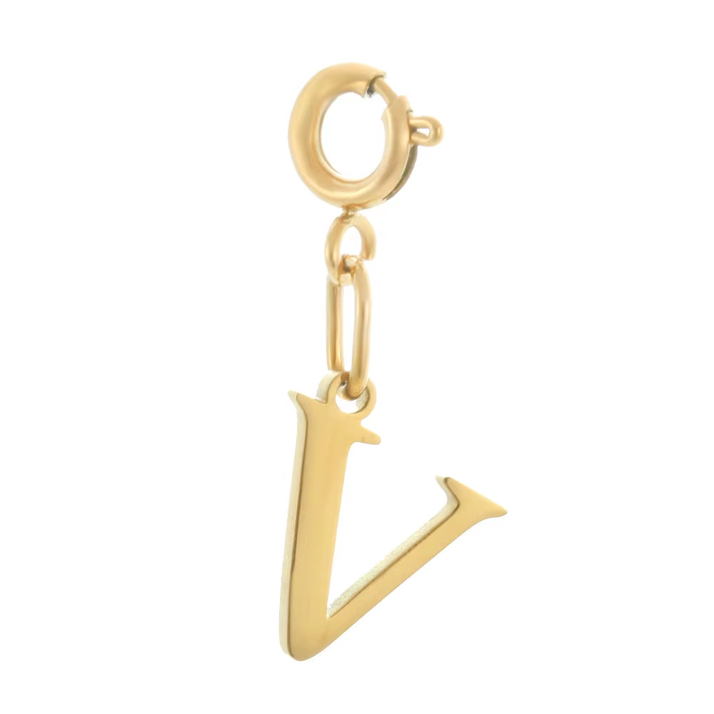 High Quality Stainless Steel Charms Spring Buckle Initial Letter Pendant DIY Name Necklace Keychain Women Fashion Jewelry Trend