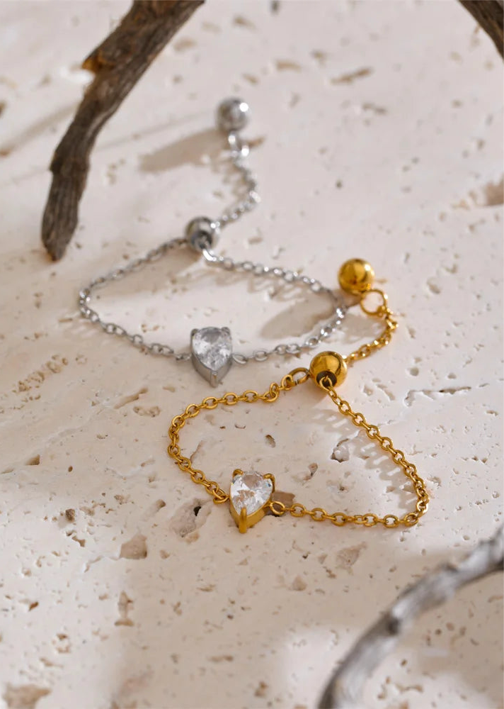 Bague 02⎮ Coeur de Cristal en Acier Inoxydable