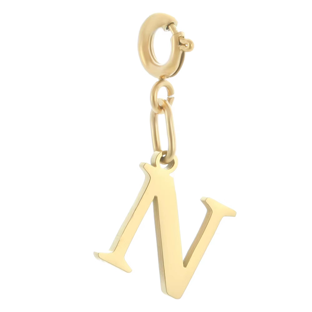 High Quality Stainless Steel Charms Spring Buckle Initial Letter Pendant DIY Name Necklace Keychain Women Fashion Jewelry Trend