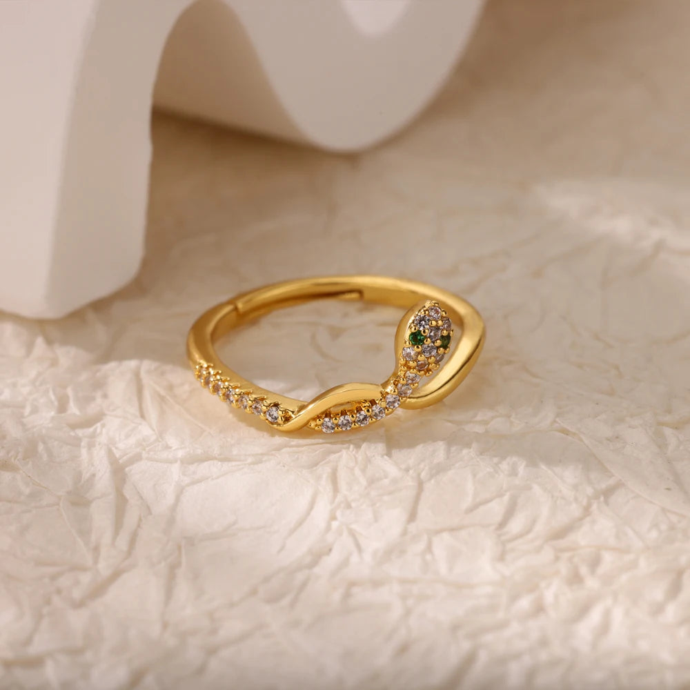Stainless Steel Zircon Geometric Rings for Women Luxury Evil Eye Gold Color Adjustable Trendy Wedding Aesthetic Jewerly Gift