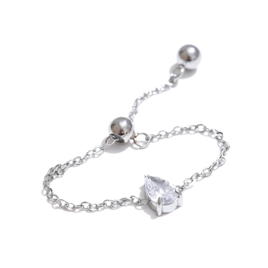 Stainless Steel Thin Chain Adjustable Cubic Zirconia Ring Waterproof for Women Delicate Popular Finger Jewelry Wholesale