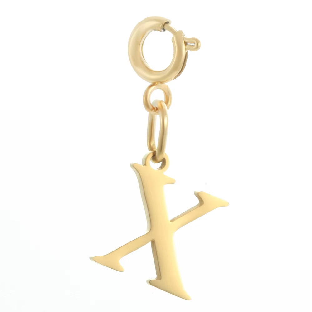 High Quality Stainless Steel Charms Spring Buckle Initial Letter Pendant DIY Name Necklace Keychain Women Fashion Jewelry Trend