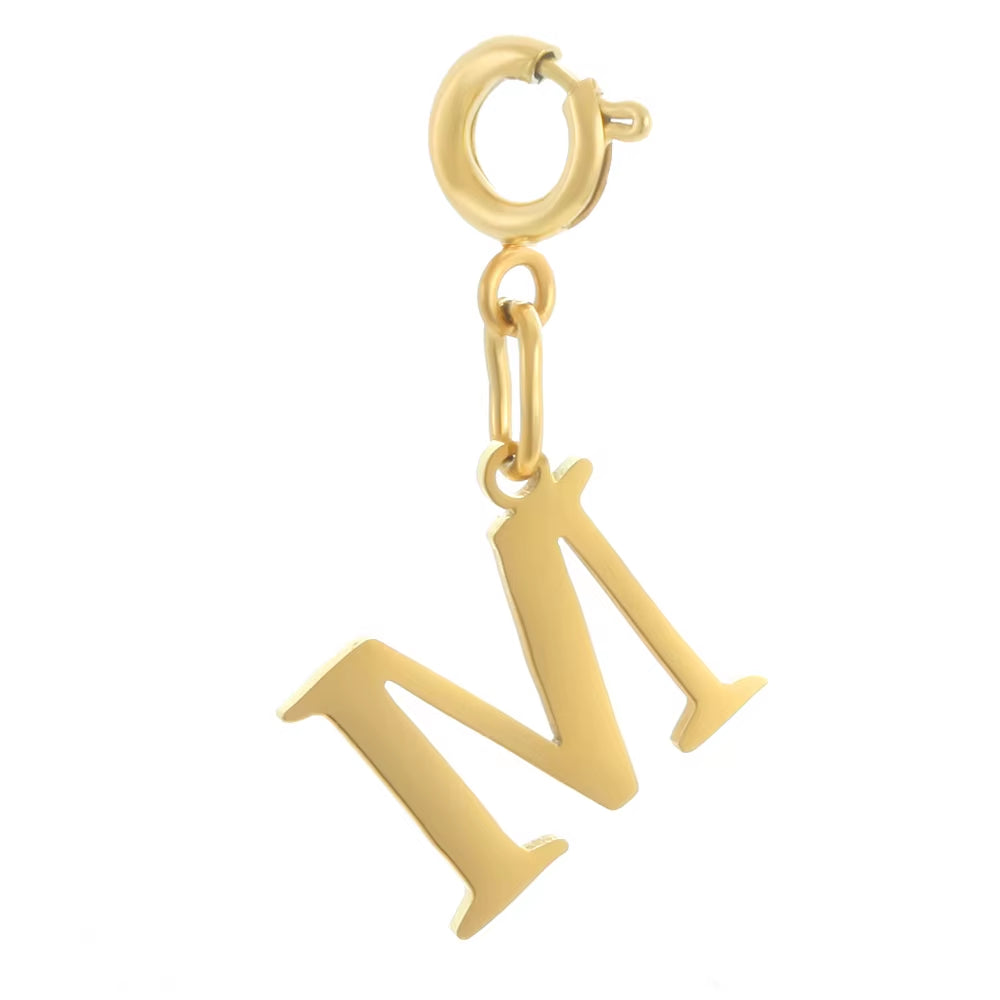 High Quality Stainless Steel Charms Spring Buckle Initial Letter Pendant DIY Name Necklace Keychain Women Fashion Jewelry Trend