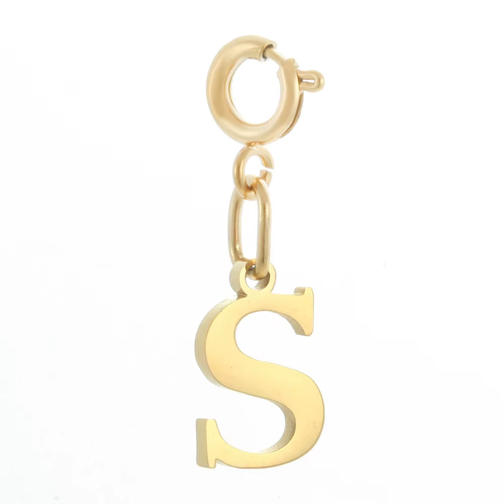 High Quality Stainless Steel Charms Spring Buckle Initial Letter Pendant DIY Name Necklace Keychain Women Fashion Jewelry Trend