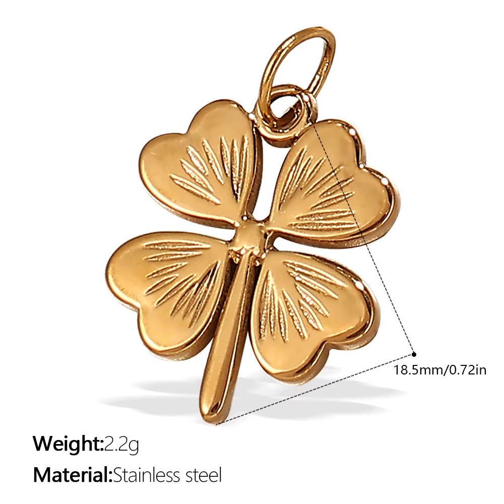 A Variety of Geometric Stainless Steel Pendants with Red Chili Leaves and Four-Leaf Clovers That Do Not Fade and Are Gold-Plated