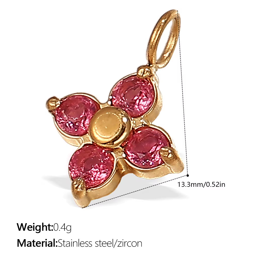 A Variety of Geometric Stainless Steel Pendants with Red Chili Leaves and Four-Leaf Clovers That Do Not Fade and Are Gold-Plated